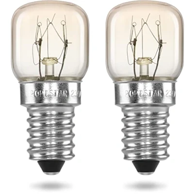 Abbildung von POPPSTAR Backofenlampe E14 15W hitzebeständig bis 300 Grad (2700K warmweiß, 85lm, T22), 2er Pack