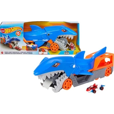 Abbildung von Hot Wheels GVG36 Hungriger Hai Transporter Spielset mit 1 Fahrzeug im Maßstab 1:64, Spielzeug Autorennbahn für Kinder von 4 bis 8 Jahren