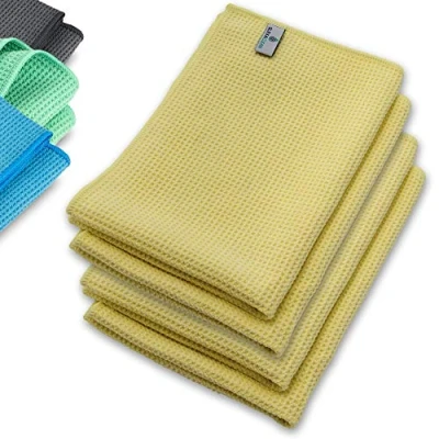 Abbildung von ELEXACLEAN Mikrofaser Trockentuch, Premium Waffeltuch (4 Stück, 60x40 cm, Gelb) superweiche Qualität für Auto, Glas, Küche, Geschirr, Bad