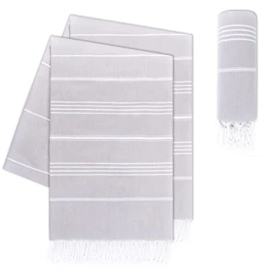 Abbildung von LAYNENBURG 2er Set Premium Hamamtuch mit handgeknüpften Fransen 100% Baumwolle XXL Strandtuch 100x200 cm Oeko TEX 100 Strandhandtuch groß Saunatuch &amp; Reisehandtuch (Grau)
