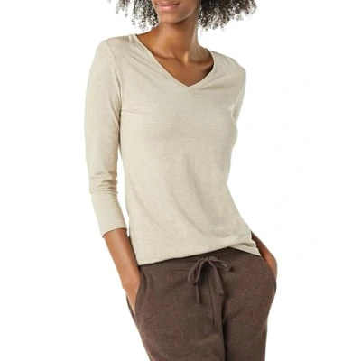 Abbildung von Amazon Essentials Damen T Shirt Mit V Ausschnitt Und 3/4 Ärmeln, Klassischer Schnitt (Erhältlich In Übergröße), Bräunen Heide, L