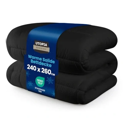 Abbildung von Utopia Bedding Bettdecke 240 x 260 cm, Ganzjahresdecke 370 GSM Füllung, atmungsaktive Schlafdecke, Steppdecke, Super Weiche Kuschelige (Schwarz)