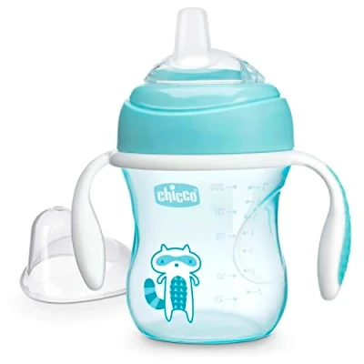 Abbildung von Chicco Trinklernbecher, auslaufsicherer 200ml Trinkbecher für Babys, Trinkflasche ab 4 Monaten zum Trinken lernen mit ergonomischer Silikontülle, doppeltes Anti Kolik Ventil, BPA frei Blau
