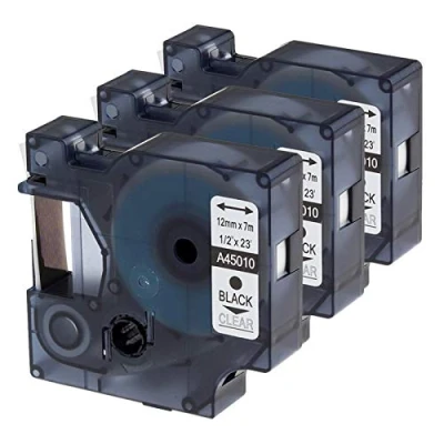 Abbildung von Oozmas kompatible mit Dymo D1 Etikettenband 45010 a45010 12mm x 7m Schwarz auf Transparent, Clear für LabelManager LM160 LM210D LM260P LM280 LM360D LM420P, 3er Pack