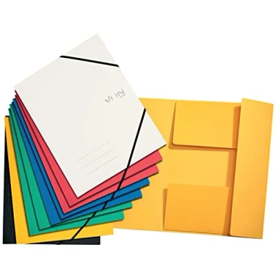 Abbildung von VON Leitz 10er Pack, Eckspannermappe A4, Karton, für 150 Blatt, 3 Klappen, Mappe Mit Gummizug, modernem Aufdruck, Leichter Ordner Schule &amp; Zuhause, Mehrfarbig, 30082099
