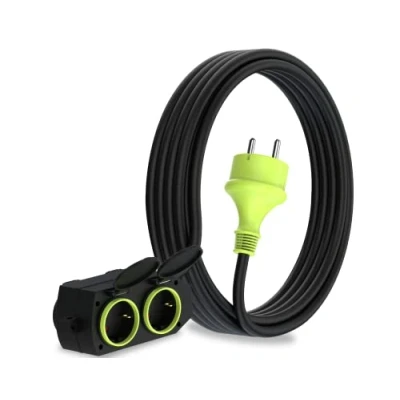 Abbildung von MutecPower 5m Verlängerungskabel mit 4 schuko steckdosen für den aussenbereich IP44 H05RR F3G 1,5mm² verlängerung schutzkontakt buchsen Fach Outdoor verteiler 5 Meter schwarz/grün