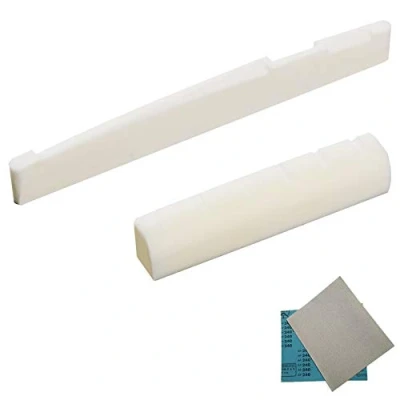 Abbildung von IRICH Nachhaltige Knochen gitarre Brücke Set, Sattel Nuss Mutter Ersatz mit 2 Stück Sandpapier für 6 String Klassik Folk Akustik E Teile