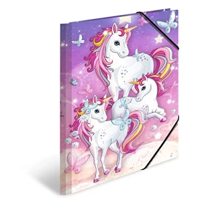 Abbildung von HERMA Sammelmappen A4 Einhorn Set, 3 Stück, Eckspanner Mappen aus Pappe mit Kindergarten Motiv, Gummizug, Innenklappen und Innendruck für Jungen, Mädchen Kinder