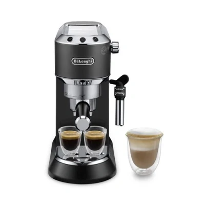 Abbildung von De&#039;Longhi Dedica Style EC 685.B Espresso Siebträgermaschine, Espressomaschine mit professionellem Milchaufschäumer, nur 15 cm breit, für Kaffeepulver oder ESE Pads, 1 l Wassertank, schwarz