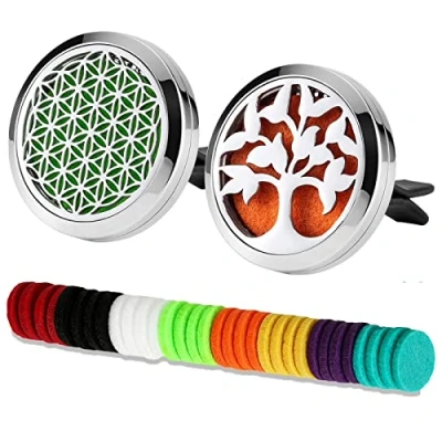 Abbildung von 2 stücke Auto Aromatherapie Ätherisches Öl Diffusor, Edelstahl Lufterfrischer Vent Clip Medaillon für + 32 Refill Pads