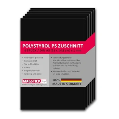 Abbildung von Magstick 6er Set Polystyrol Platten schwarz I DIN A5 Kunststoff Hartplatten PS Zuschnitte 14,8 x 21 cm Modellbau Architektur mag_273