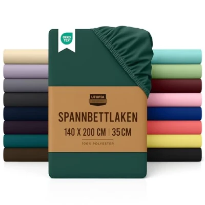 Abbildung von Utopia Bedding Spannbettlaken 140x200cm Grün Gebürstete Polyester Mikrofaser Spannbetttuch 35 cm Tiefe Tasche