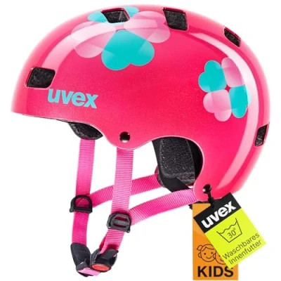 Abbildung von uvex kid 3 robuster Fahrradhelm für Kinder individuelle Größenanpassung optimierte Belüftung pink flower 51 55 cm