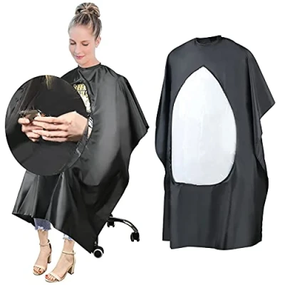 Abbildung von URAQT Haarschnitt Friseurumhänge, Barber Cape Friseursalon Umhänge Haarschneideumhang Wasserdichtes mit transparente Fenster für Salon Haarschneiden Friseur, Schwarz