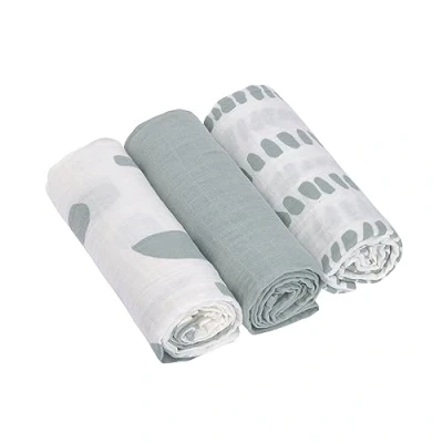 Abbildung von LÄSSIG Baby Puckdecke Spuckdecke Pucktuch Mulltuch 3er Set Baumwolle 60 x cm/Swaddle &amp; Burp Blanket M Strokes silver grey