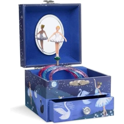 Abbildung von Jewelkeeper Schmuckschachtel für Mädchen mit Musik und sich drehender Ballerina ausziehbarer Schublade, Glitzerdesign Schwanensee Melodie