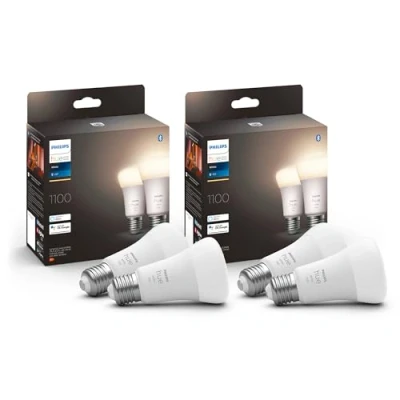 Abbildung von Philips Hue White E27 Lampe 4 Pack 4x1055lm, dimmbar, warmweißes Licht, steuerbar via App, kompatibel mit Amazon Alexa (Echo, Echo Dot)