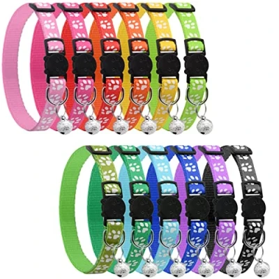 Abbildung von onebarleycorn Katzenhalsband,Halsband Katze Katzenhalsbänder mit Sicherheitsverschluss Katzen Halsbänder Glöckchen Reflektierend Halsband Verstellbar(12 Stück)