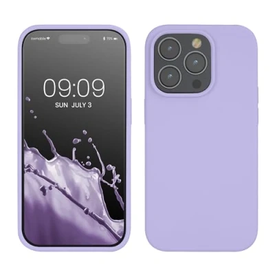 Abbildung von kwmobile Hülle für das iPhone 14 Pro dünnes Silikon Handy Case stoßfeste Handyhülle mit weicher Oberfläche unterstützt kabelloses Laden Lavendel