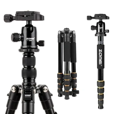 Abbildung von ZOMEI Q666 Kamera Stativ, 155cm Aluminium Leichtbau Reisestativ, 3 in 1 Fotostativ Makrostativ und Einbeinstativ, mit 360 Panorama Kugelkopf 1/4&quot; Schnellwechselplatte für DSLR Camcorder