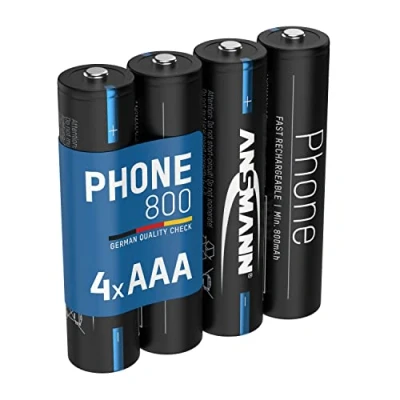 Abbildung von ANSMANN Telefon Akku Micro AAA LR03 800mAh 1,2V NiMH, 4 Stück, wiederaufladbar, ideal für DECT Phone, Schnurlostelefon, Babyphone, Ersatzakku