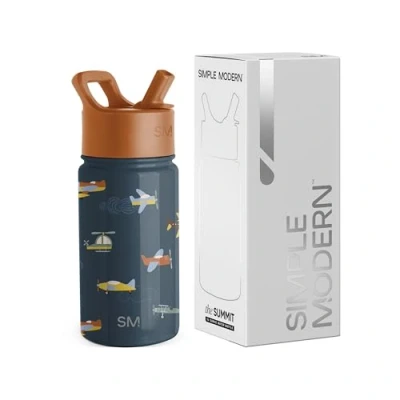 Abbildung von Simple Modern Trinkflasche Kinder mit Strohhalm Sport Isolierte Edelstahl Kindertrinkflasche für Kleinkinder Jungen und Mädchen Summit 415ml Wheels Up
