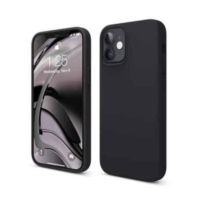 Abbildung von elago Liquid Silicone Case Kompatibel mit iPhone 12 Mini Hülle (5,4&quot;), Hochwertiges Silikon, Rundumschutz Handyhülle : 3 Layer Struktur Schutzhülle (Schwarz)