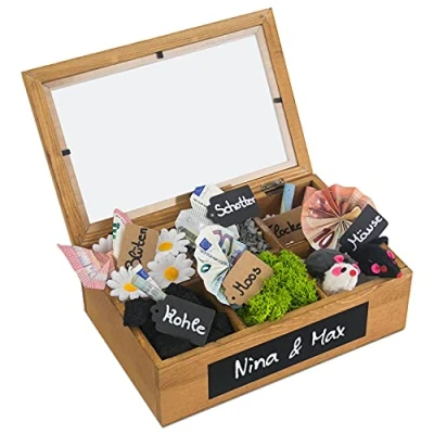Abbildung von SURPRISA Schotter Schatulle 6er kreative Verpackung für Geldgeschenke und persönliche Geschenkbox zum Geburtstag oder zur Hochzeit Pinienholz