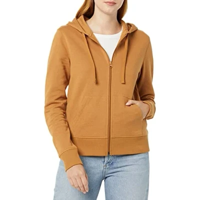 Abbildung von Amazon Essentials Damen Hoodie mit Langem Reißverschluss aus French Terry Fleece (Erhältlich in Übergröße), Dunkles Kamelbraun, S
