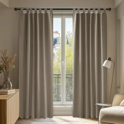 Abbildung von Deconovo Verdunkelungsvorhang Schlaufen Gardinen Wohnzimmer Vorhang Blickdicht Winter, 175x140 cm(HöhexBreite), Taupe, 2er Set