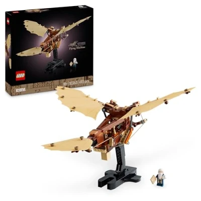 Abbildung von LEGO Icons Leonardo da Vincis Fluggerät, Schreibtisch Deko, Bauset, Geschenk für Erwachsene, detailgetreuer Schwingenflügler, Modell zum Ausstellen, achtsames Projekt 10363