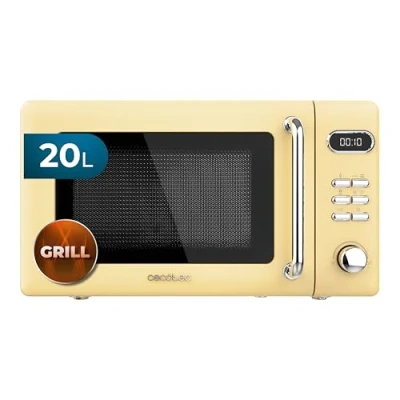 Abbildung von Cecotec Digitale Mikrowelle mit Grill Proclean 5110 Retro Yellow, 700 W, 5 Stufen, Timer bis 60 Minuten, 8 Programme und Auftaumodus, Vintage Design in Gelb