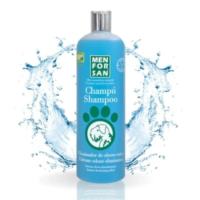 Abbildung von MENFORSAN Geruchsbeseitigendes Hundeshampoo, Beseitigt schlechte Gerüche aus dem Fell, Talkum, Blau, 1 l