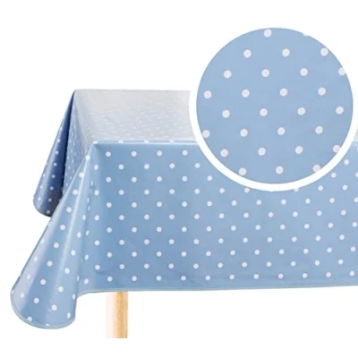 Abbildung von Wachstuch Tischdecke Wachstuchtischdecke Abwaschbar Eckig 140 x 240 cm Kleine Tupfen Blau Grau