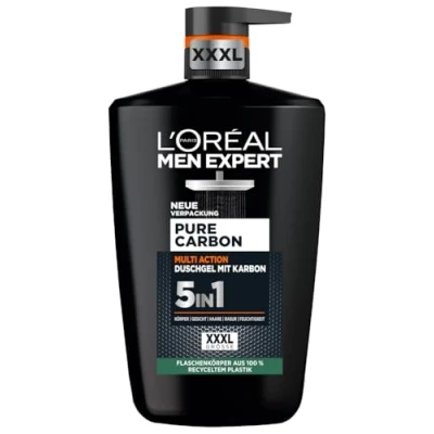 Abbildung von L&#039;Oréal Men Expert XXXL 5in1 Duschgel und Shampoo für Männer, Duschbad zur Reinigung von Körper, Haar Gesicht, Herren Körperpflege langanhaltende Frische mit Karbon, Pure Carbon, 1 x 1000 ml