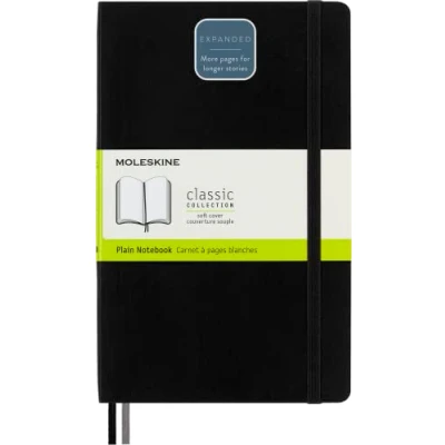 Abbildung von Moleskine Klassisches erweitertes Notizbuch mit glattem Papier Weicher Umschlag und elastischer Verschluss Farbe Schwarz Größe Groß 13 x 21 A5 400 Seiten