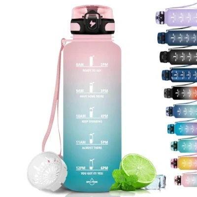 Abbildung von Grsta Trinkflasche 1,5 Liter Sport, BPA Frei, Kohlensäure Geeignet, Auslaufsicher, Wasserflasche mit Filter und Zeitmarkierung für Fitness, Schule, Büro Outdoor