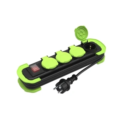 Abbildung von MutecPower Steckdosenleiste 4 Fach Mehrfachsteckdose Außen mit Schalter IP44 Outdoor Schutzkontaktsteckdosen Klappdeckeln und 1.4m aufrollbares Kabel 16A/250V H05RR F 3G 1,5 Schwarz/Grün