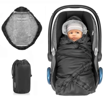 Abbildung von Zamboo Einschlagdecke für Babyschale und Babywanne warme Babyeinschlagdecke Kinderwagen Autositz Schwarz
