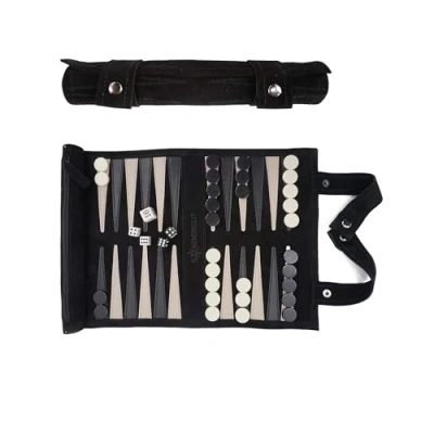 Abbildung von Sondergut Backgammon Brettspiel Black Zum Rollen aus 100% Leder Das Original seit 1998 Camper &amp; Travel Fans 25x34cm
