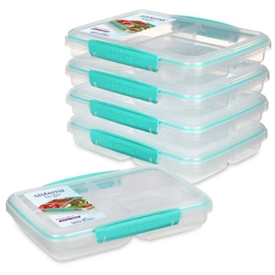 Abbildung von Sistema TO GO Brotdosen mit Fächern zum Portionieren / 820ml Lunchbox stapelbarem Design und Clips BPA frei 5 Vorratsdosen [82002], Grün