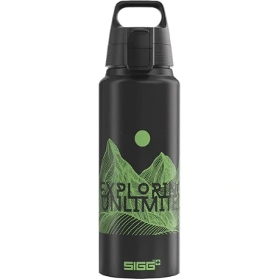Abbildung von SIGG WMB ONE Pathfinder Black Wasserflasche (1.0 L), schadstofffreie und auslaufsichere Trinkflasche, federleichte Trinkflasche aus Aluminium, Made in Switzerland
