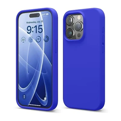 Abbildung von elago Flüssig Silikon Case Kompatibel mit iPhone 15 Pro Hülle, Premium Handyhülle, Ganzkörper Schutzhülle [4 Lagige Stoßfeste Struktur], Kratzfestes Weiches Mikrofaserfutter (Kobaltblau)