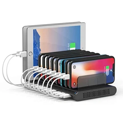 Abbildung von Alxum Handy USB Ladestation Mehrfach, 60W 10 Ports Mehrere Geräte mit Multiport Schnellladestation für Mobiltelefon, Tablet, Schwarz