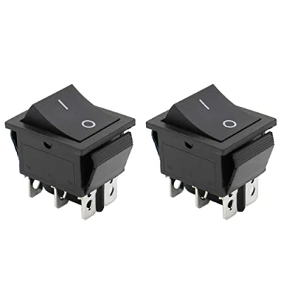 Abbildung von Heschen Wipptaster (ON) OFF Momentan DPDT 6 Terminals 16A 250VAC Schwarz 2 Stück