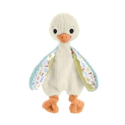 Abbildung von Fisher Price Schmusegans Weiche Plüschgans zum Kuscheln und ideal für Unterwegs, waschbar, fördert Tast Hörsinn, Feinmotorik sensorische Fähigkeiten, Neugeborene, HRB16