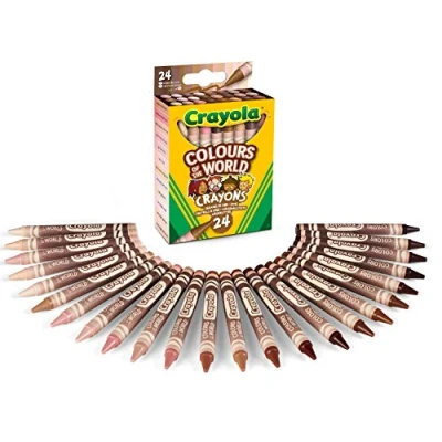 Abbildung von CRAYOLA Colours of the World Wachsmalstifte, 24er Packung, verschiedene multikulturelle Farben in Hauttönen, 52 0114