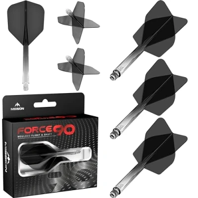 Abbildung von Mission Darts Force 90 Integriertes präzisionsgeformtes Dart Flight und Schaftsystem, 3 Stück, professionelle, langlebige kombinierte Flights Schäfte, Standard Nr. 6 (schwarzer Farbverlauf,