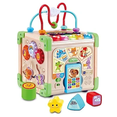Abbildung von VTech Interaktiver Holz Spielwürfel Mit FSC® zertifiziertem verschiedenen Elementen, Liedern und Musik Für Kinder von 12 36 Monaten