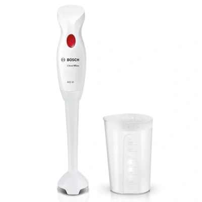 Abbildung von Bosch Stabmixer CleverMixx MSM14000, Abnehmbarer Mixfuß, Ergonomischer Griff, leichtes Gehäuse, 4 Klingen Messer, einfache Reinigung, 400 W, weiß/rot
